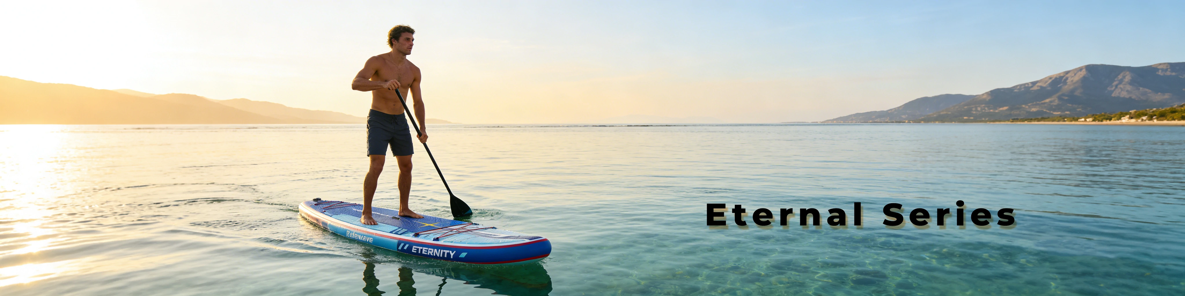 inflatable paddle board Eternal series on lake with european lifestyle scene custom inflatable sup board with logo for outdoor lifestyle brands all-round inflatable paddle board for beginners and rental business