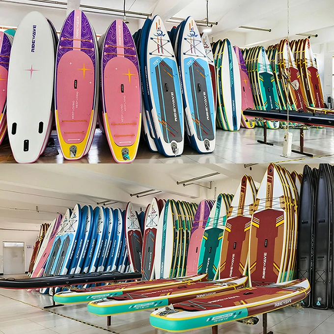 10000 sqm RIDEWAVE inflatable SUP factory workshop, mass production drop stitch paddle board sets for bulk wholesale orders 10000 sqm RIDEWAVE inflatable SUP factory workshop, mass production drop stitch paddle board sets for bulk wholesale orders